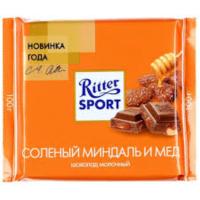 RITTER SPORT ПЛИТОЧНЫЙ ШОКОЛАД С СОЛЕНЫМ МИНДАЛЕМ 100Г RITTER SPORT ПЛИТОЧНЫЙ ШОКОЛАД С СОЛЕНЫМ МИНДАЛЕМ 100Г
